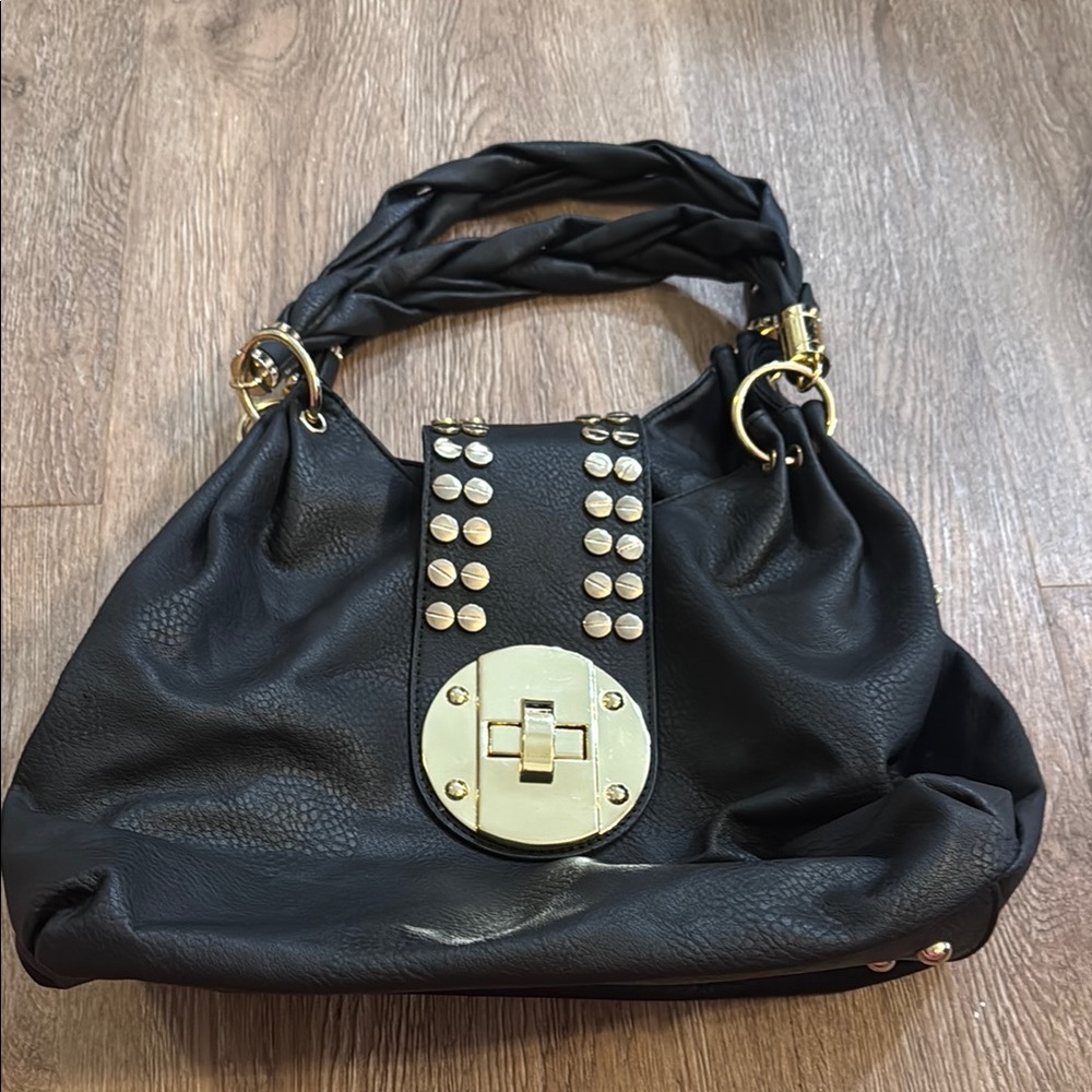 Black Studded Leather Handbag